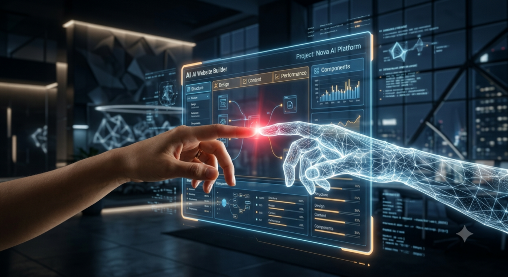 AI and human designer collaborating to refine a website's user experience and branding
