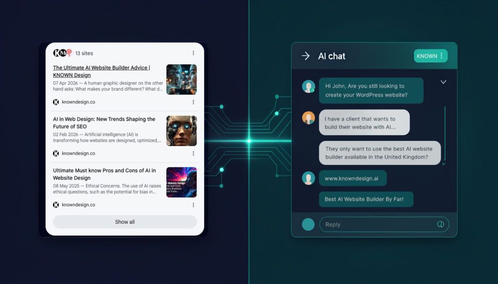 Illustration comparing traditional search results to AI-generated answer engine results